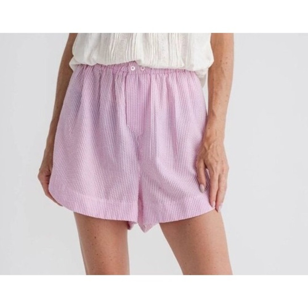 Free People  Cloud Nine Boxer Shorts Size S Pink Gingham Seersucker Lounge